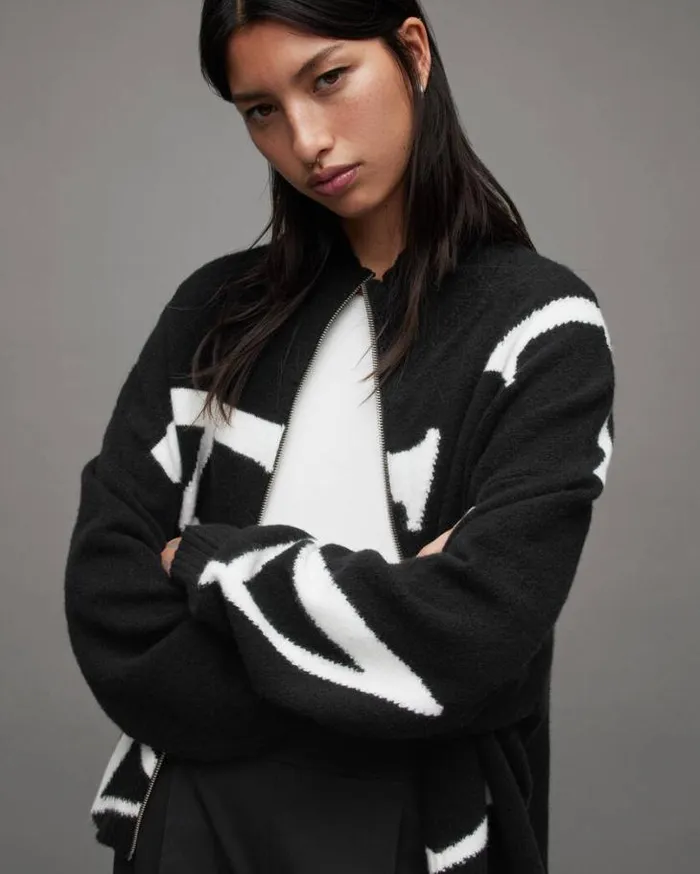 A Star Logo Cardigan Blackchalk White Women AllSaints Sweaters