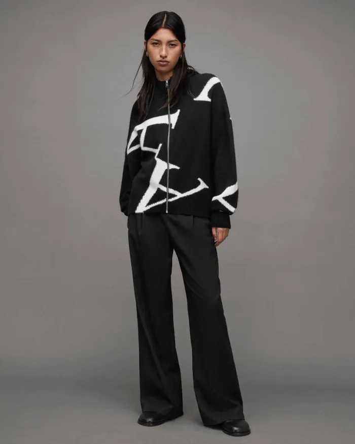 A Star Logo Cardigan Blackchalk White Women AllSaints Sweaters