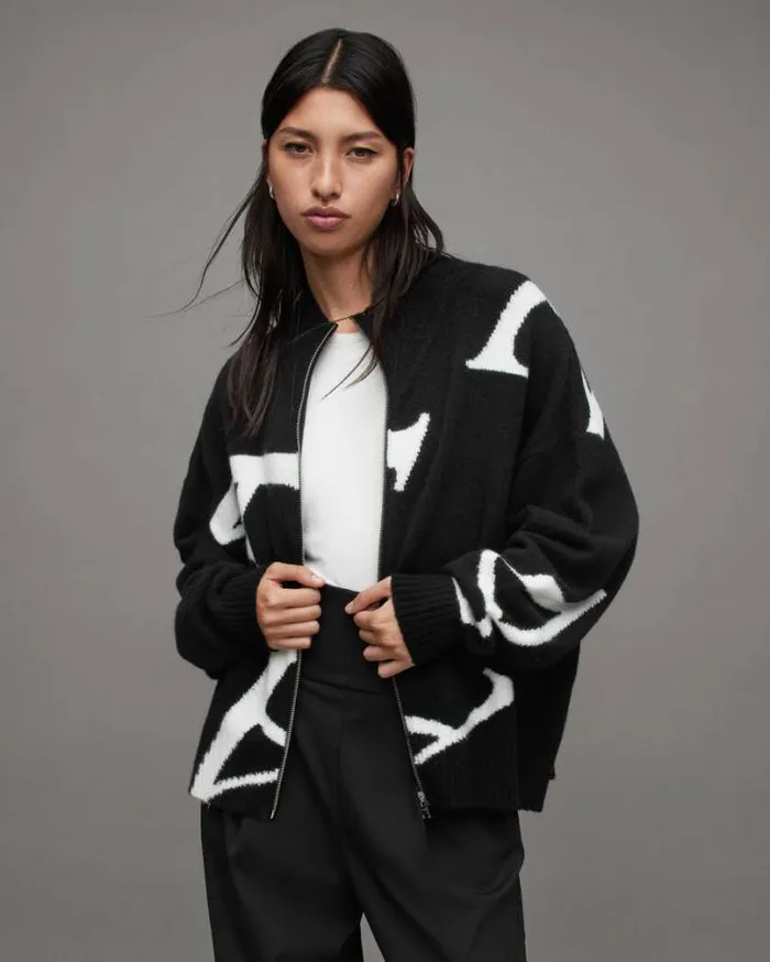 A Star Logo Cardigan Blackchalk White Women AllSaints Sweaters