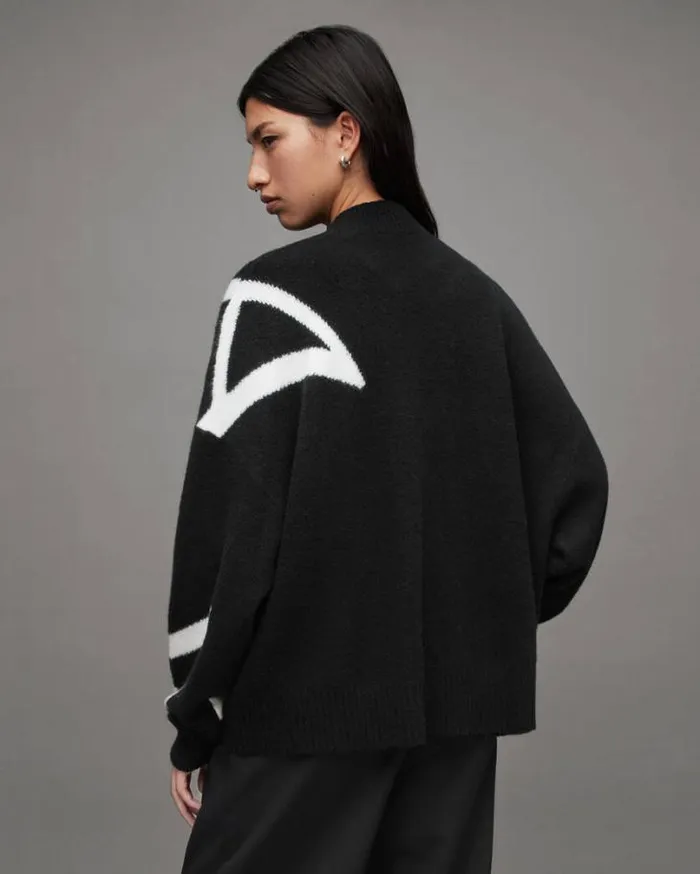 A Star Logo Cardigan Blackchalk White Women AllSaints Sweaters