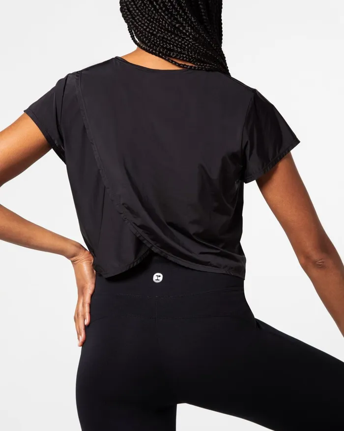 Active Silk Crop Top Black Women Repetto TShirts and WrapOver