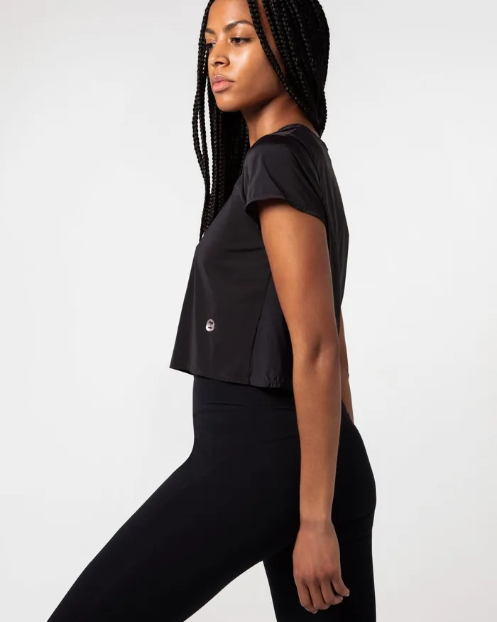 Active Silk Crop Top Black Women Repetto TShirts and WrapOver