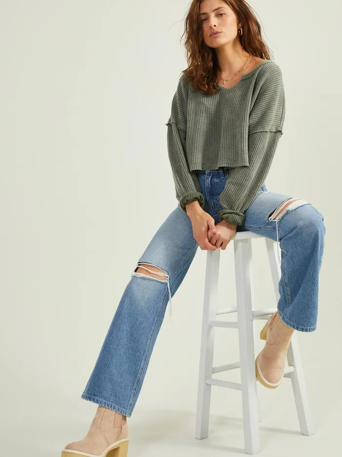 Addly Notched Thermal Top Thyme Women Altar039d State Blouses