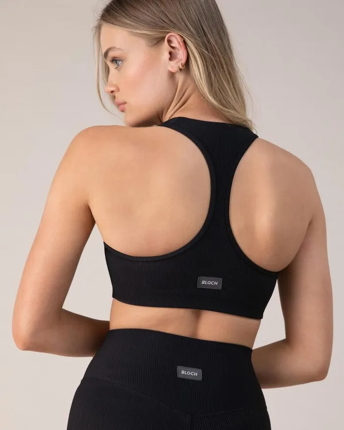 Adults Tops Bloch BLOCHrib Racerback Ribbed Sports Bra In Ebony Bloch