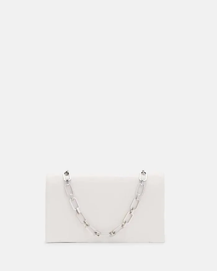 Akira Leather Removable Chain Clutch Bag Desert White Women AllSaints Handbags and Wallets
