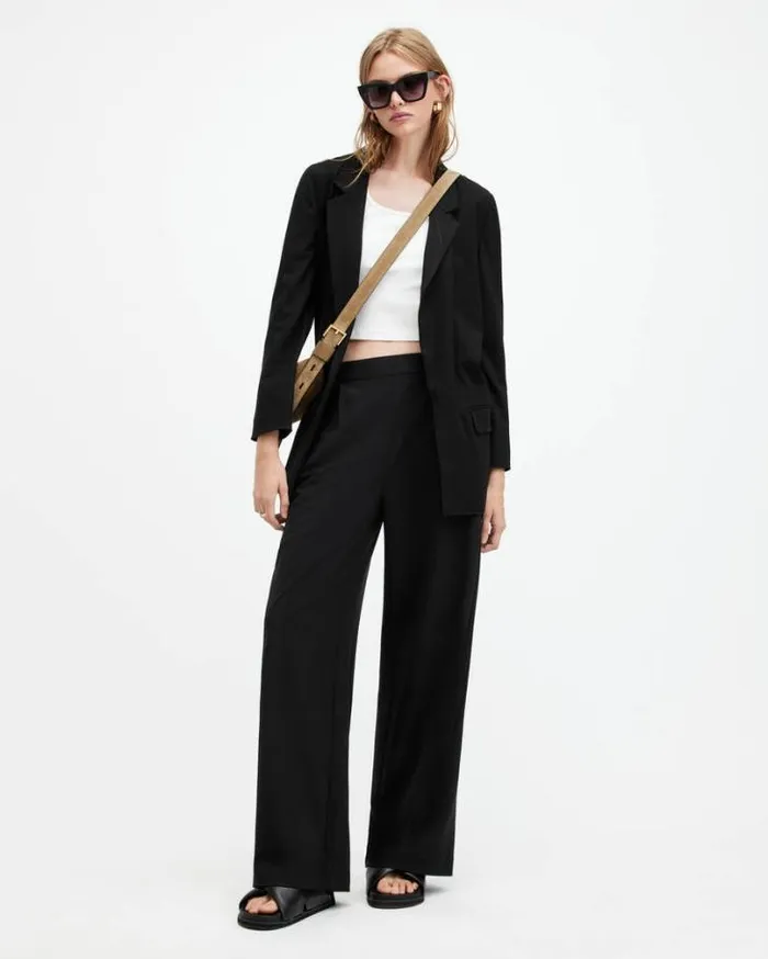 Aleida Lightweight Wide Leg Pants Black Women AllSaints Pants and Leggings