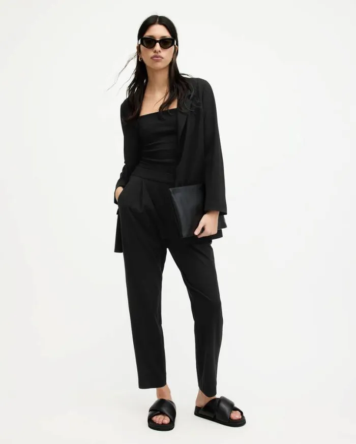 Aleida MidRise Tapered Jersey Pants Black Women AllSaints Pants and Leggings
