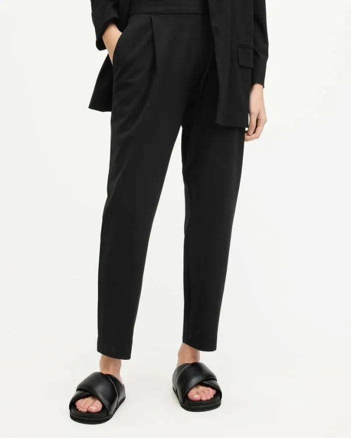 Aleida MidRise Tapered Jersey Pants Black Women AllSaints Pants and Leggings