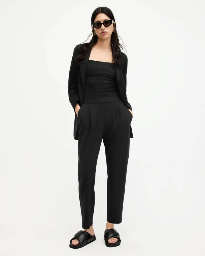 Aleida MidRise Tapered Jersey Pants Black Women AllSaints Pants and Leggings