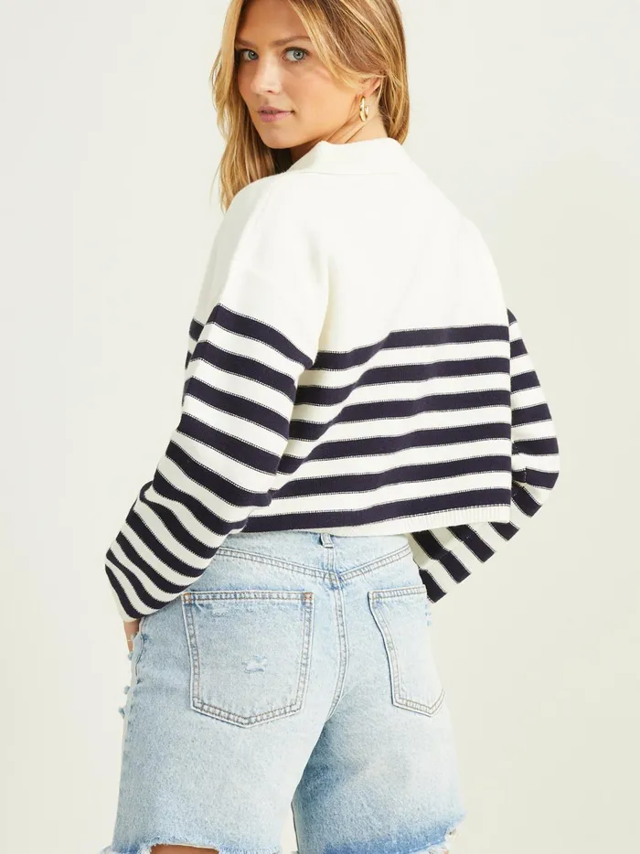 Amanda Striped Polo Sweater Ivorynavy Women Altar039d State Cropped Sweaters