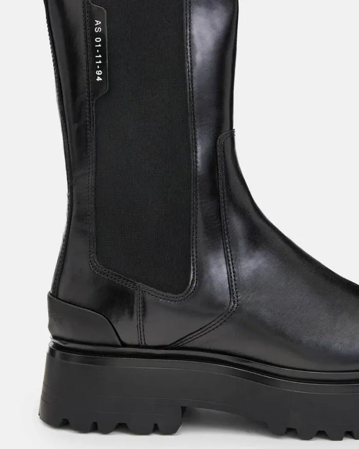 Amber Leather Round Toe Boots Black Women AllSaints Shoes and Boots
