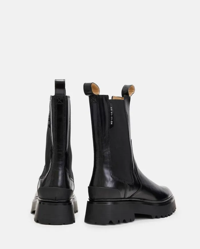 Amber Leather Round Toe Boots Black Women AllSaints Shoes and Boots