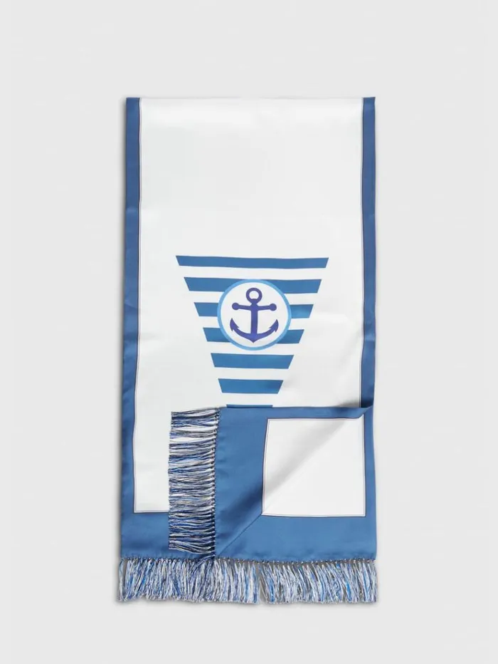 Anchor Printed Silk Scarf Blue Men Paul Stuart Scarves Hats Gloves