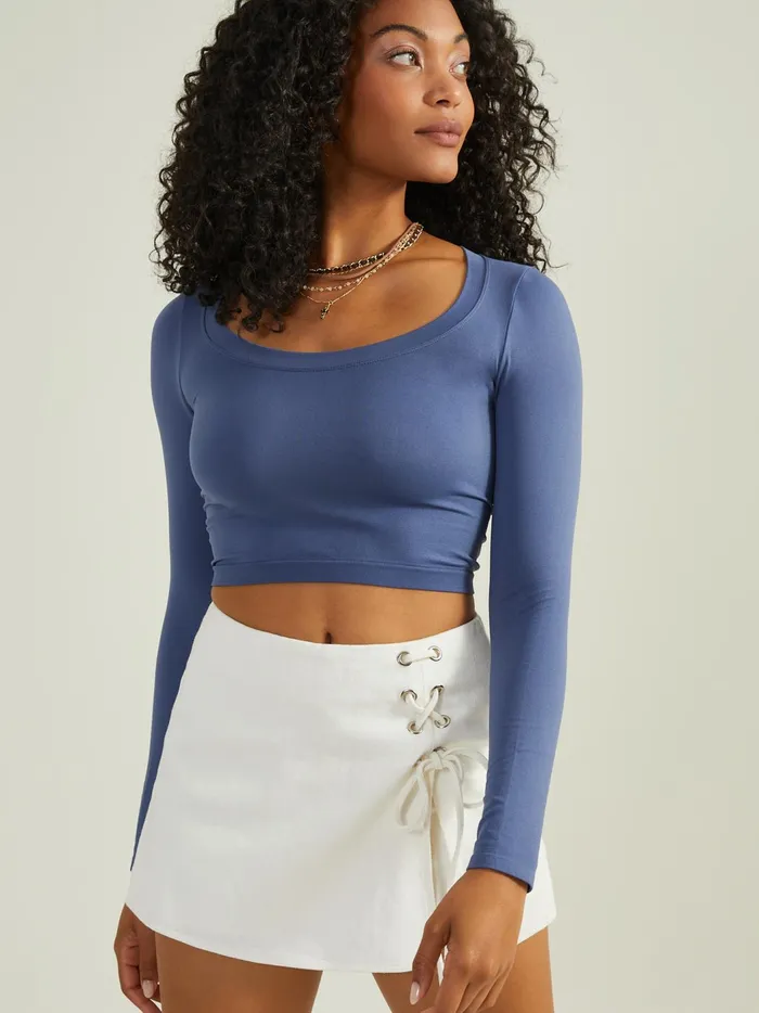 Arya Seamless Scoop Neck Top Denimblue Women Altar039d State Sleep Lounge