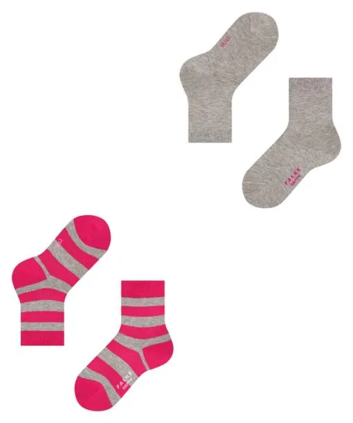 Babies and Kids Happy Stripe 2Pack Kids Socks Light Grey FALKE Socks