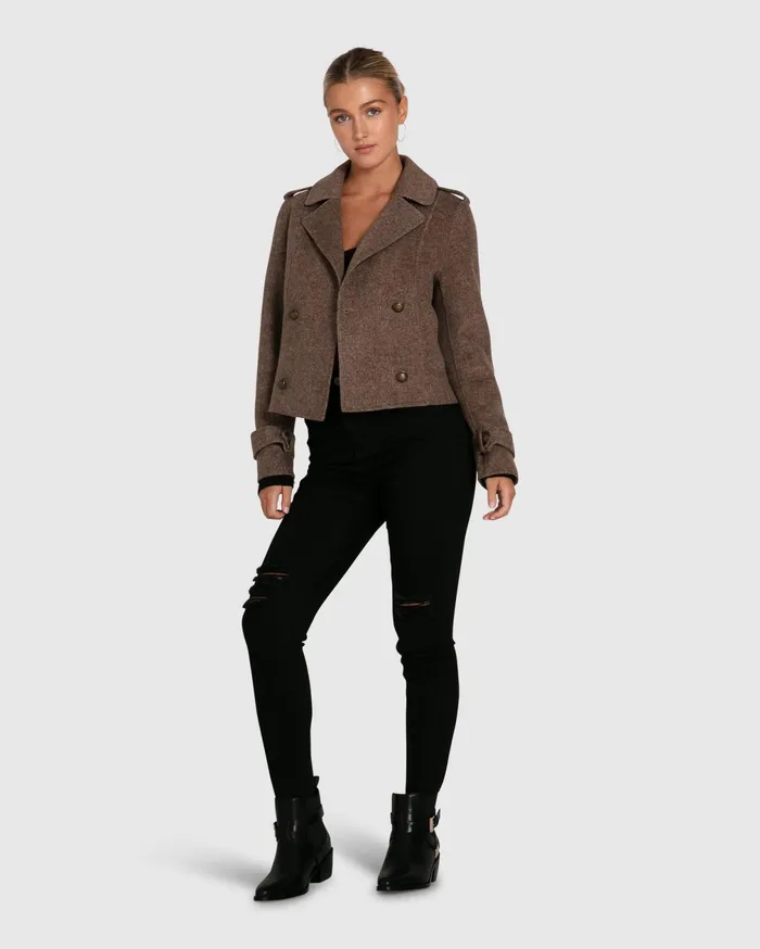 Belle and Bloom Coats and Jackets Women Better Off Military Peacoat 8211 Walnut