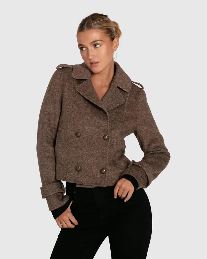 Belle and Bloom Coats and Jackets Women Better Off Military Peacoat 8211 Walnut