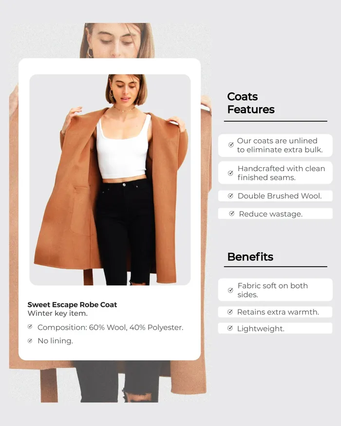 Belle and Bloom Coats Women Sweet Escape Robe Coat 8211 Camel