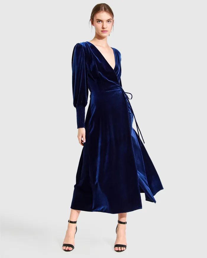 Belle and Bloom Dresses Women Current Mood Velvet Wrap Dress 8211 Royal Blue