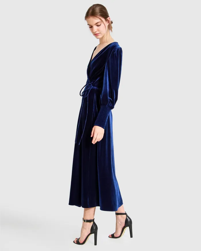 Belle and Bloom Dresses Women Current Mood Velvet Wrap Dress 8211 Royal Blue