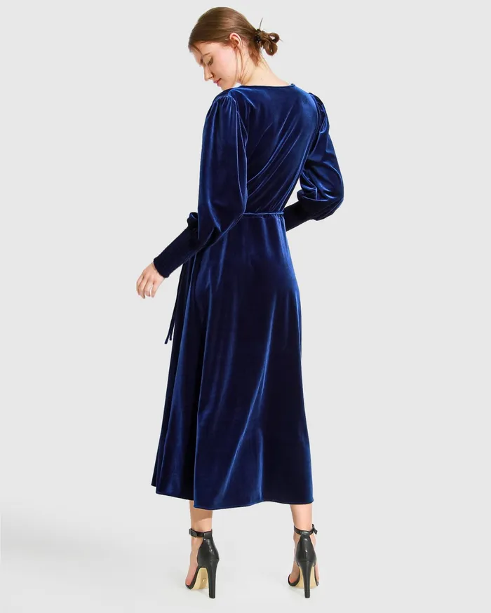 Belle and Bloom Dresses Women Current Mood Velvet Wrap Dress 8211 Royal Blue
