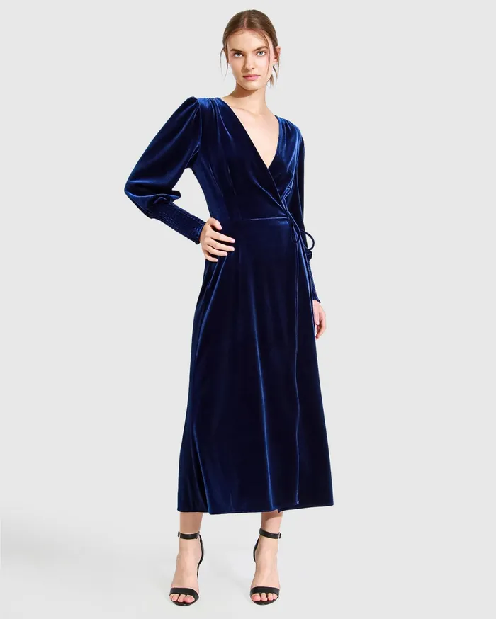 Belle and Bloom Dresses Women Current Mood Velvet Wrap Dress 8211 Royal Blue