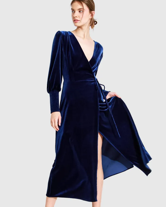 Belle and Bloom Dresses Women Current Mood Velvet Wrap Dress 8211 Royal Blue