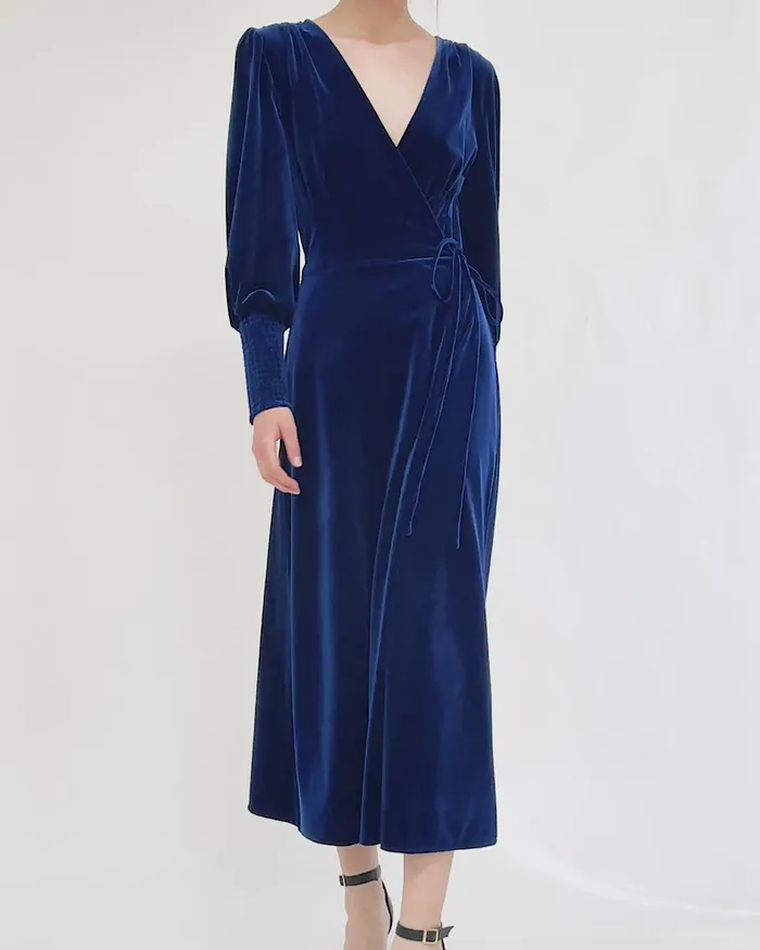 Belle and Bloom Dresses Women Current Mood Velvet Wrap Dress 8211 Royal Blue