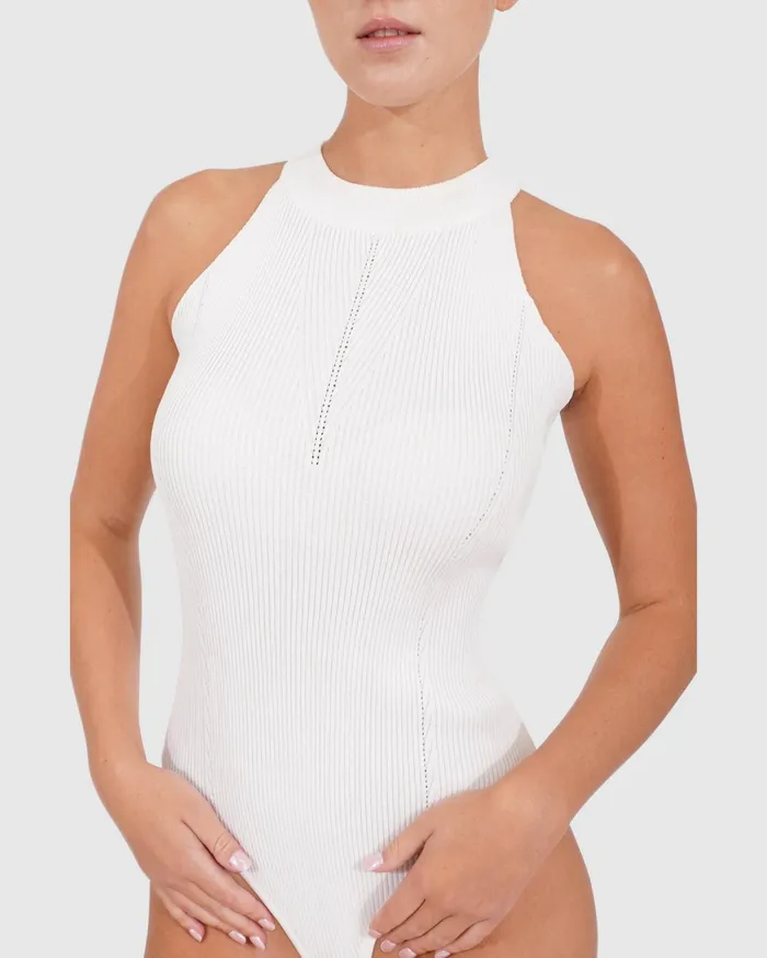 Belle and Bloom Knitwear Women Back For Good High Neck Bodysuit 8211 White