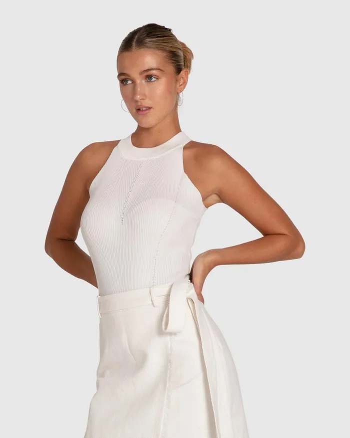 Belle and Bloom Knitwear Women Back For Good High Neck Bodysuit 8211 White