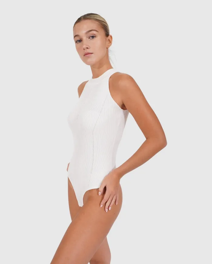 Belle and Bloom Knitwear Women Back For Good High Neck Bodysuit 8211 White