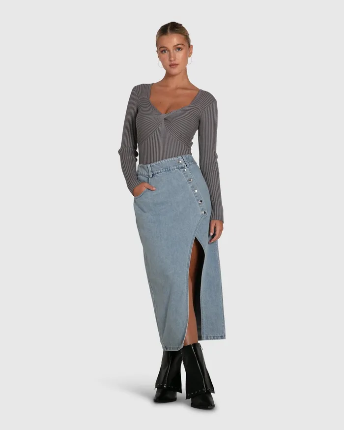 Belle and Bloom Pants and Skirts Women Can039t Forget You Denim Midi Skirt