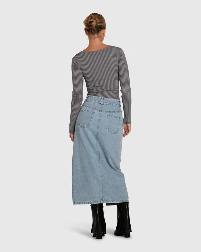 Belle and Bloom Pants and Skirts Women Can039t Forget You Denim Midi Skirt