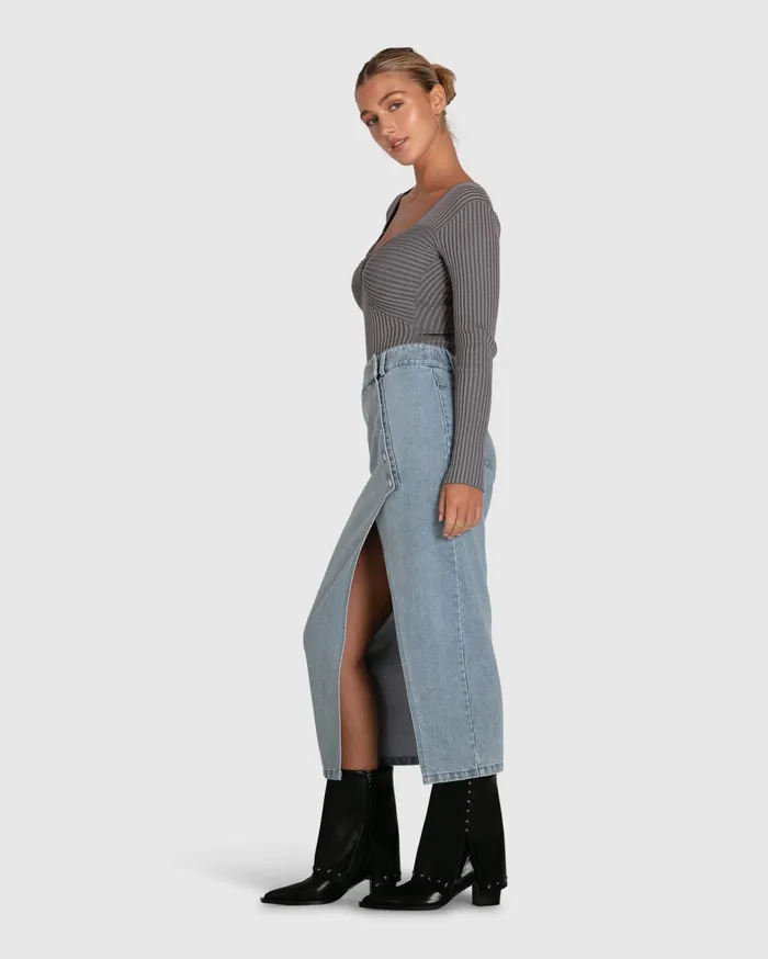 Belle and Bloom Pants and Skirts Women Can039t Forget You Denim Midi Skirt