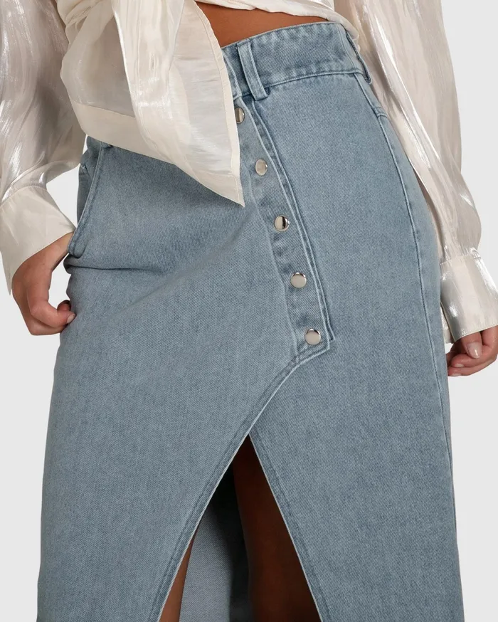 Belle and Bloom Pants and Skirts Women Can039t Forget You Denim Midi Skirt