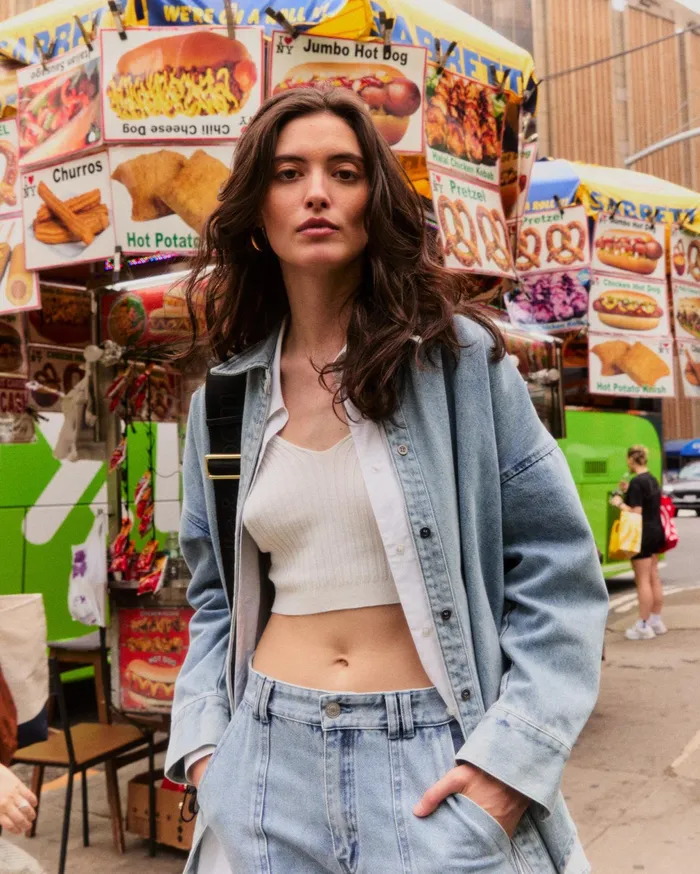 Belle and Bloom Tops Women Into Him Oversized Denim Shirt 8211 Stonewash