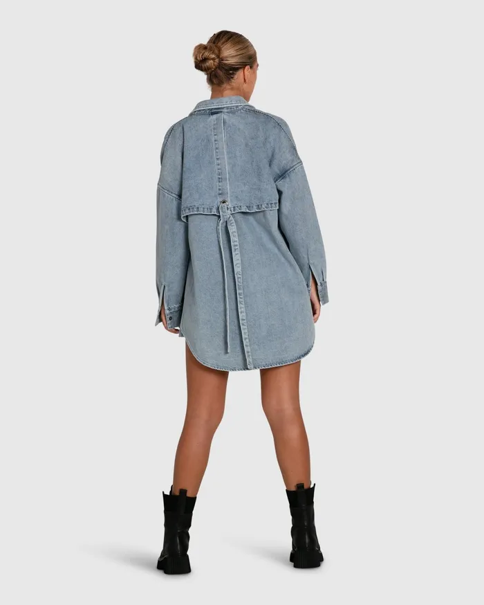 Belle and Bloom Tops Women Into Him Oversized Denim Shirt 8211 Stonewash