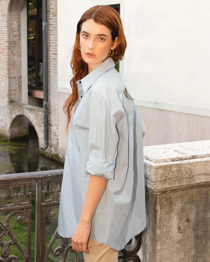 Belle and Bloom Tops Women My Girl Oversized Shirt 8211 Duck Egg Blue