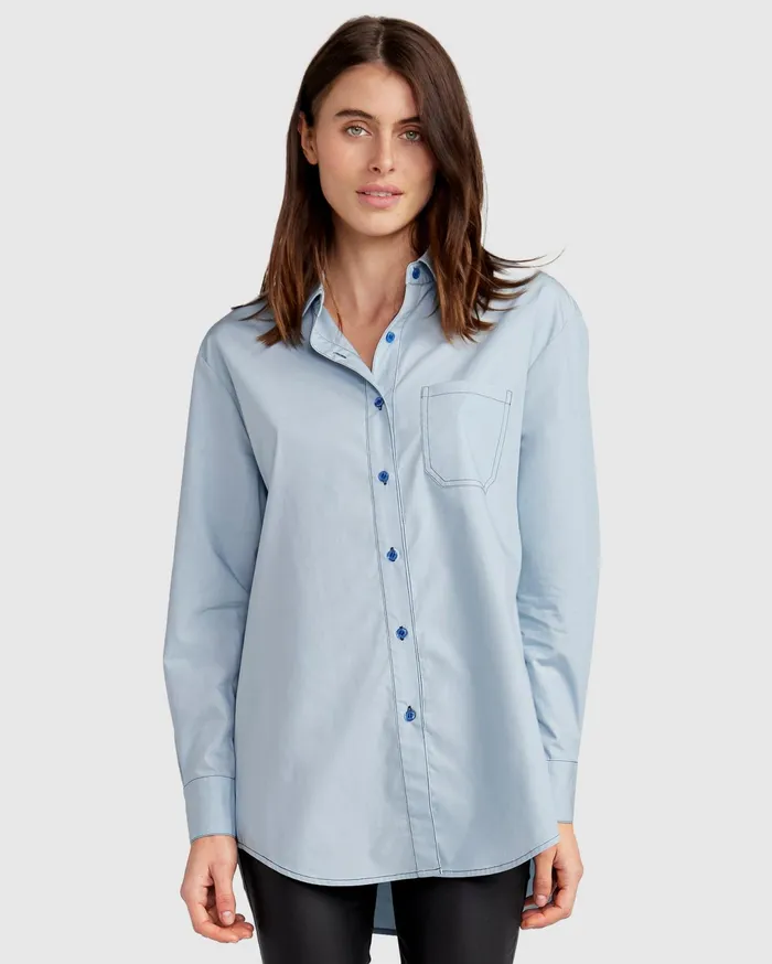 Belle and Bloom Tops Women My Girl Oversized Shirt 8211 Duck Egg Blue