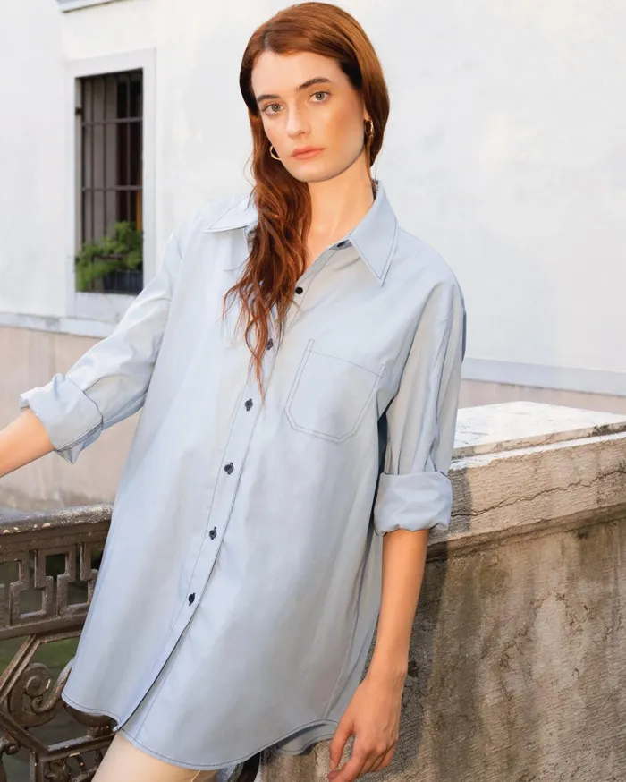 Belle and Bloom Tops Women My Girl Oversized Shirt 8211 Duck Egg Blue