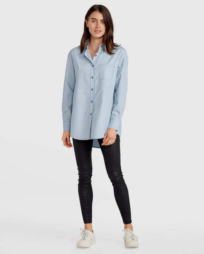 Belle and Bloom Tops Women My Girl Oversized Shirt 8211 Duck Egg Blue
