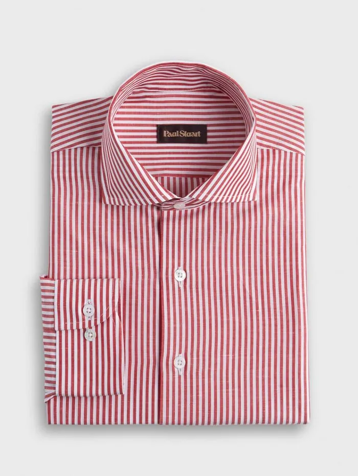 Bengal Stripe Cotton and Linen Sport Shirt Red Men Paul Stuart Sport Shirts
