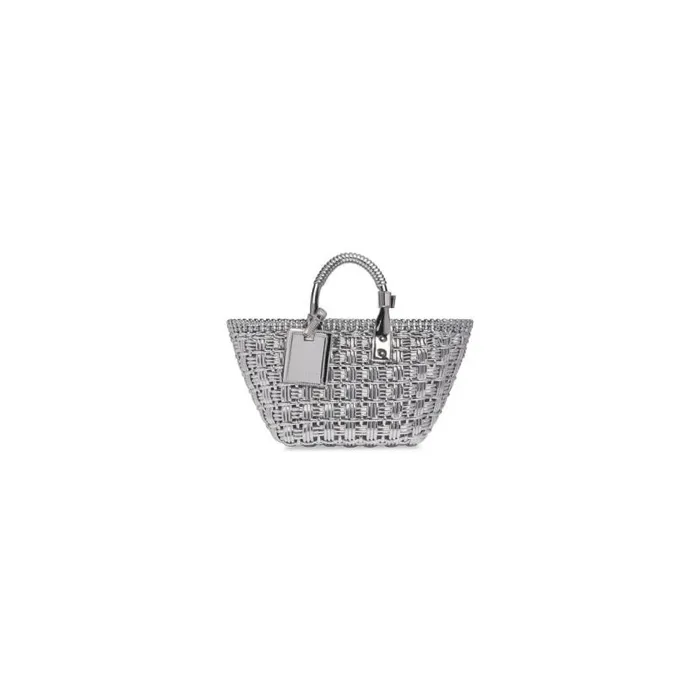 Bistro Xs Basket With Strap In Mirror Fabric In Silver Women Balenciaga Tote Bags