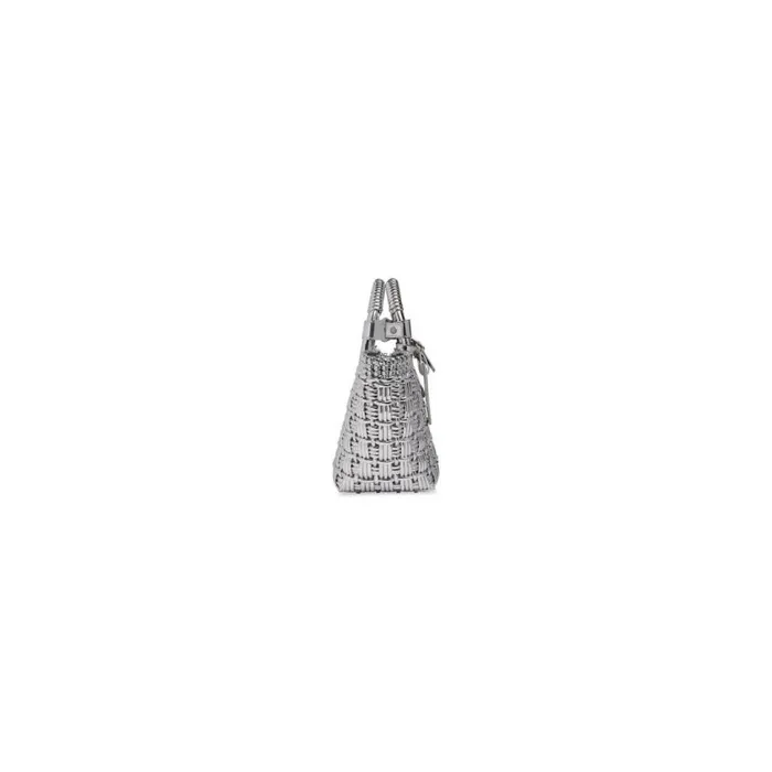Bistro Xs Basket With Strap In Mirror Fabric In Silver Women Balenciaga Tote Bags