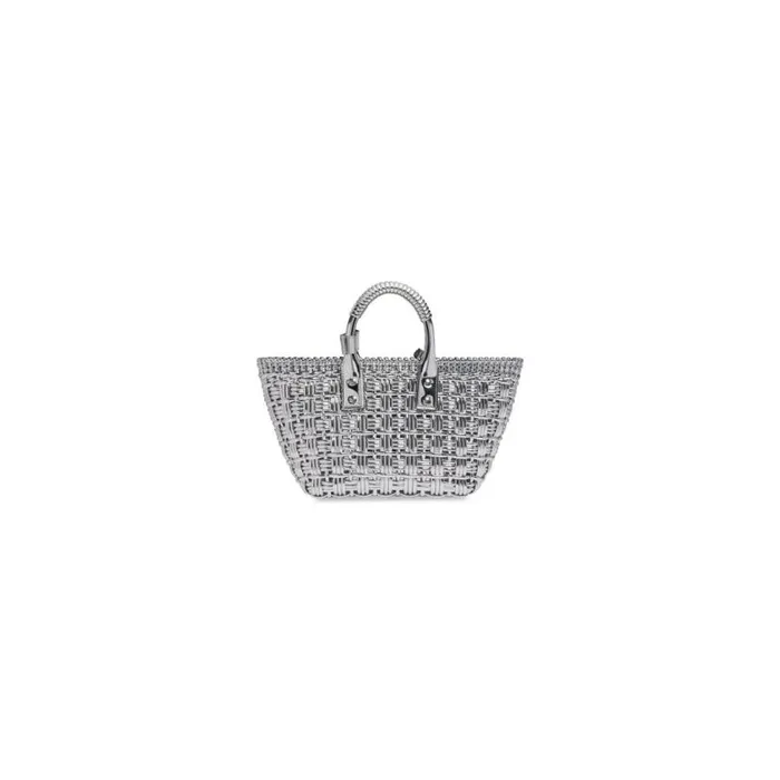 Bistro Xs Basket With Strap In Mirror Fabric In Silver Women Balenciaga Tote Bags