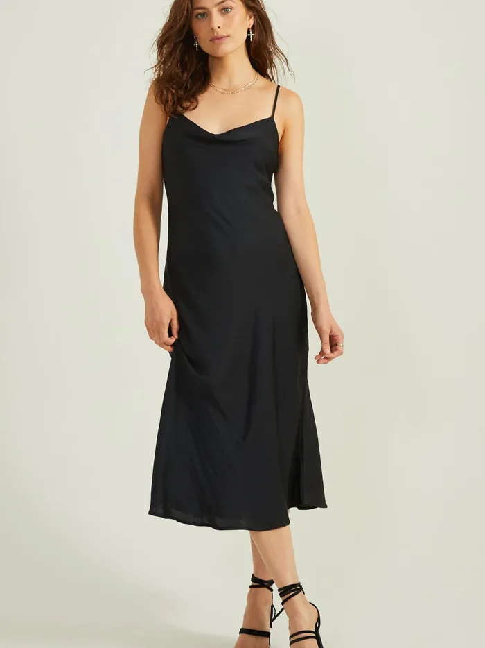 Blythe Satin Slip Midi Dress Black Women Altar039d State Casual