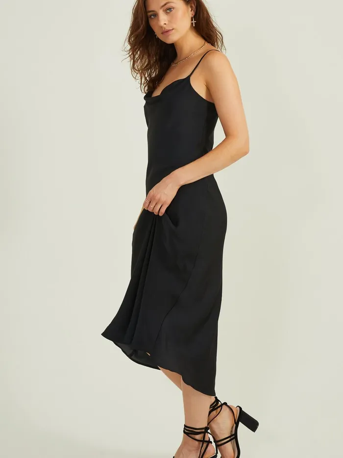 Blythe Satin Slip Midi Dress Black Women Altar039d State Casual