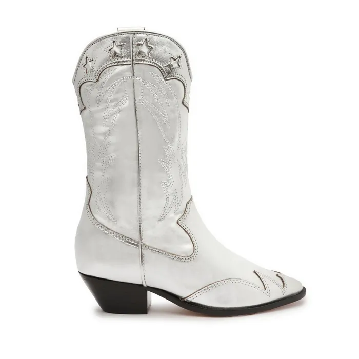 Booties Women Schutz Shoes Cicera Metallic Nappa Leather Bootie Silver