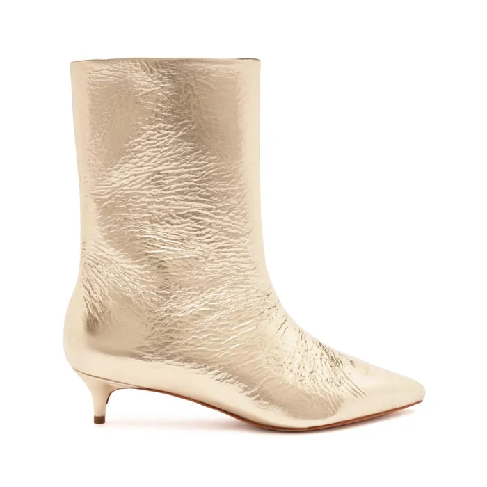 Booties Women Schutz Shoes Gail Smashed Metallic Bootie Gold