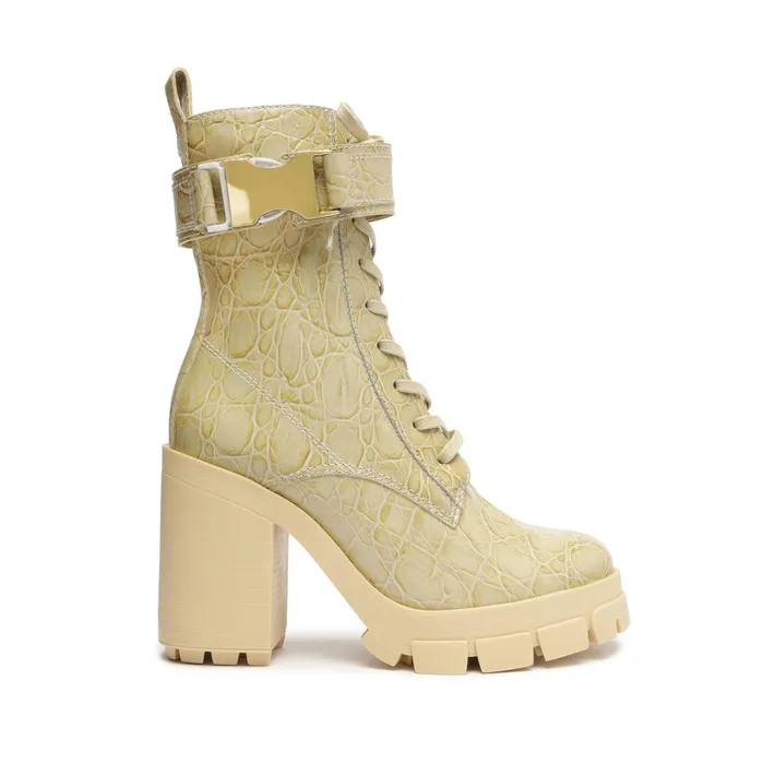 Booties Women Schutz Shoes Roslyn Buckle Leather Bootie Almond Buff